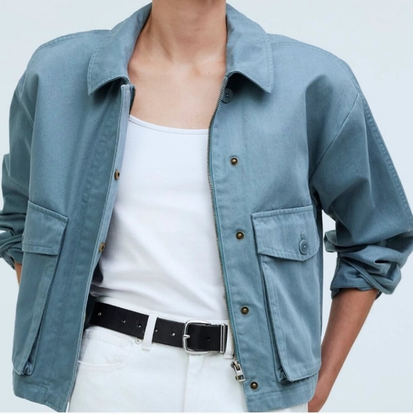 Madewell Jackets & Blazers - Madewell Faded River Cargo Utility Cropped Chino Jacket Oversized Size Small